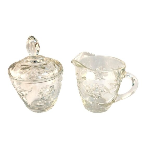 Anchor Hocking Early American Prescut Star Of David Clear Glass Creamer & Covere - Picture 9 of 9